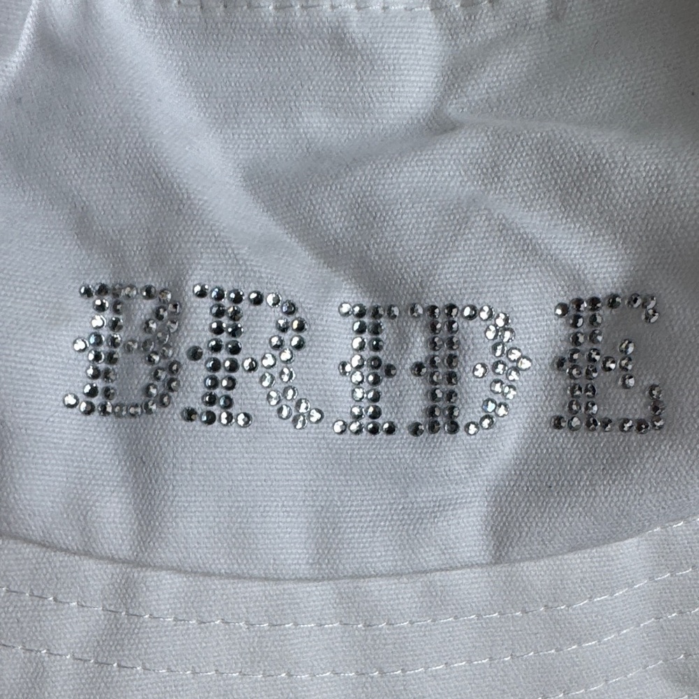 White BRIDE Bucket Hat with Rhinestone Design - Picture 3 of 3